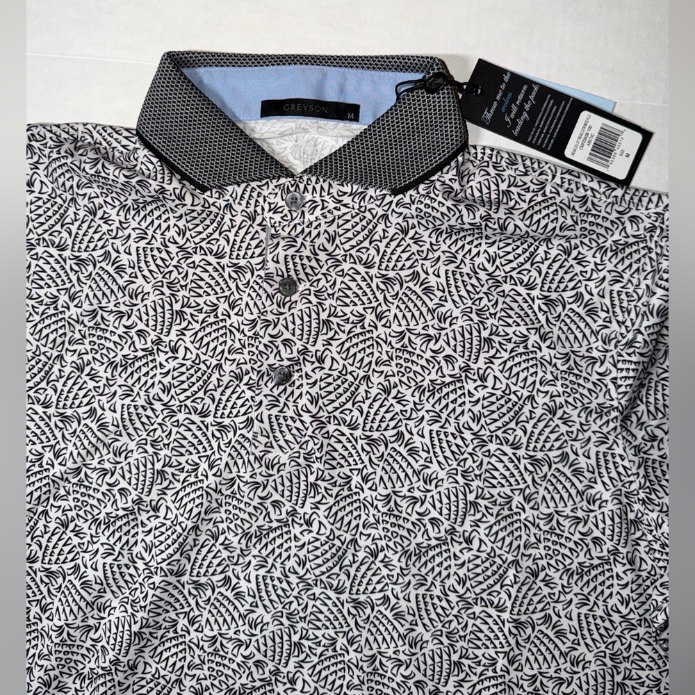Greyson Black and White Leaf Pattern Polo NWT - image 2
